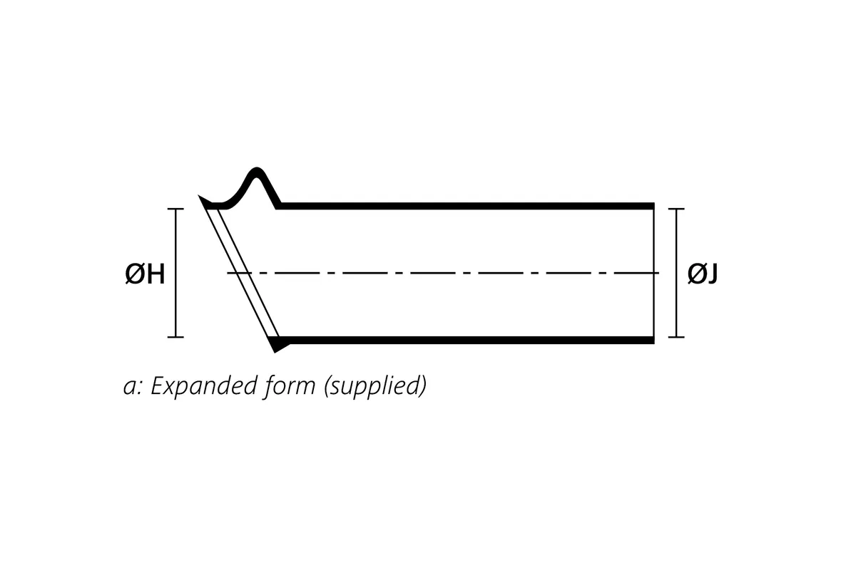 Technical drawing showing the expanded supplied form of a low profile right angle heat shrink molded shape