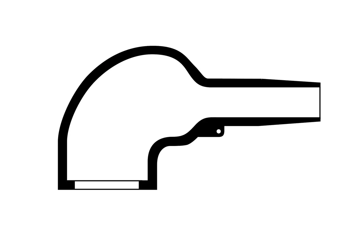 Diagram of Helashrink 1100 series right angle heat shrink shape with rib for VG style cable strain relief