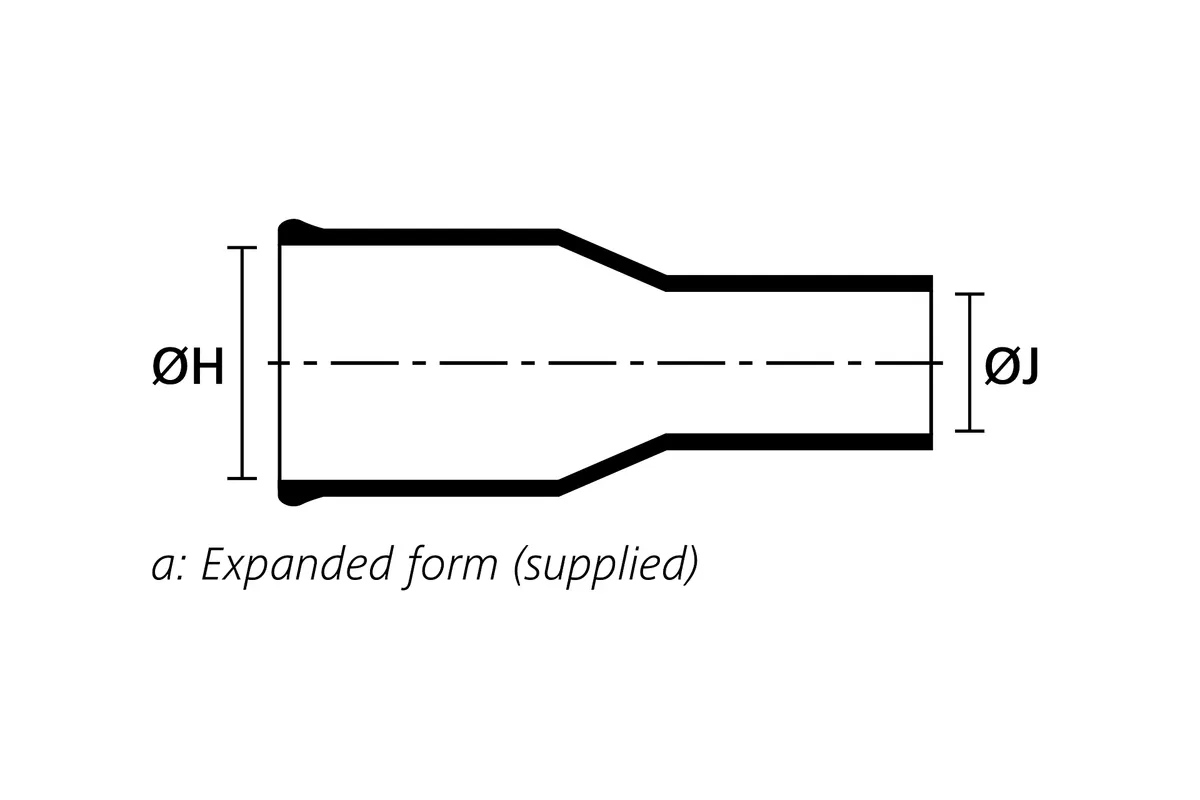 Expanded drawing of Helashrink 120 bottle shape heat shrink boot with rib before recovery