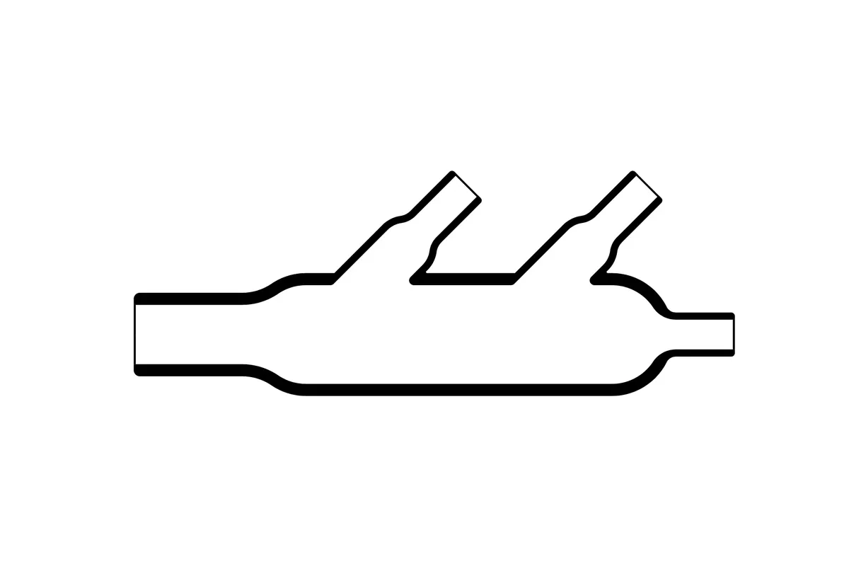 Overview diagram of Helashrink 1310 series double T-shaped heat shrink molded shape with 30° angle branches