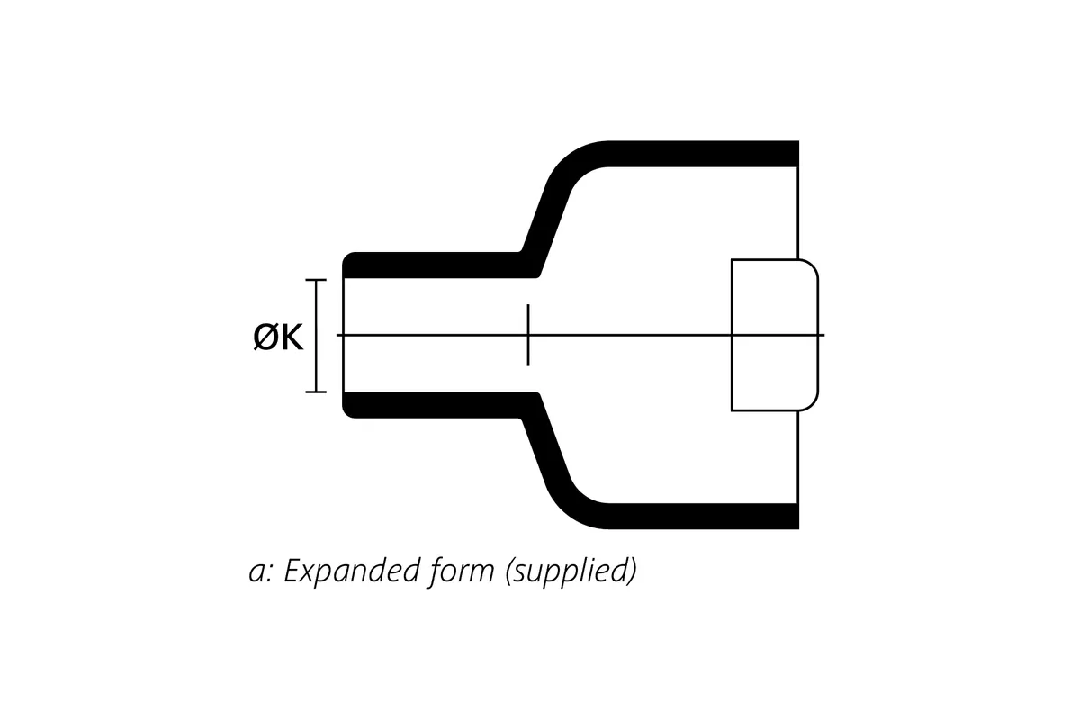 Technical drawing showing the expanded supplied side view of a top entry heat shrink connector cover for Min-D connectors