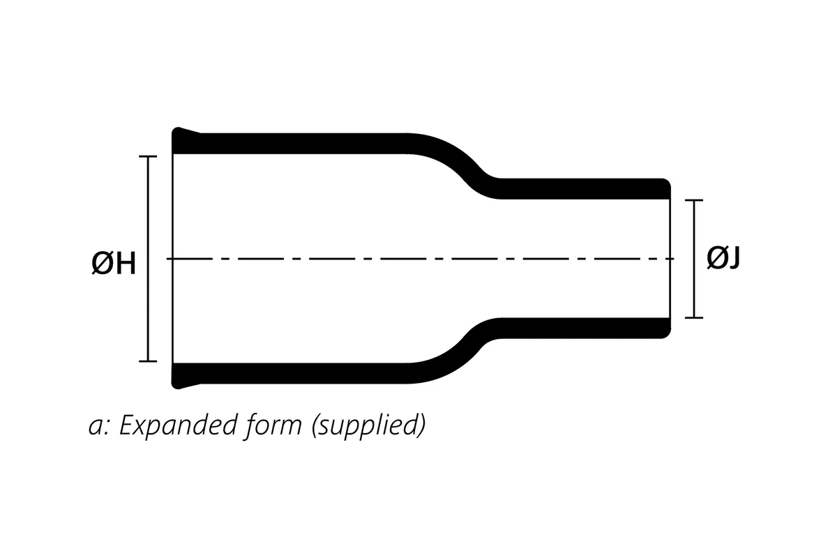 Technical drawing showing the expanded supplied form of 1837-5, a 45° heat shrink angle shape