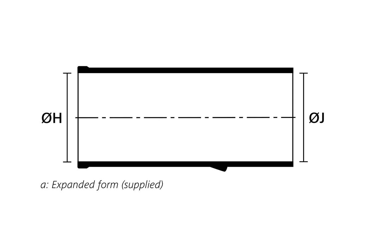 Technical drawing showing the expanded supplied form of a bottle shaped heat shrink molded shape