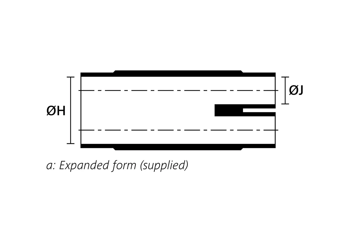 Technical drawing showing the expanded supplied form of a two way heat shrink outlet shape