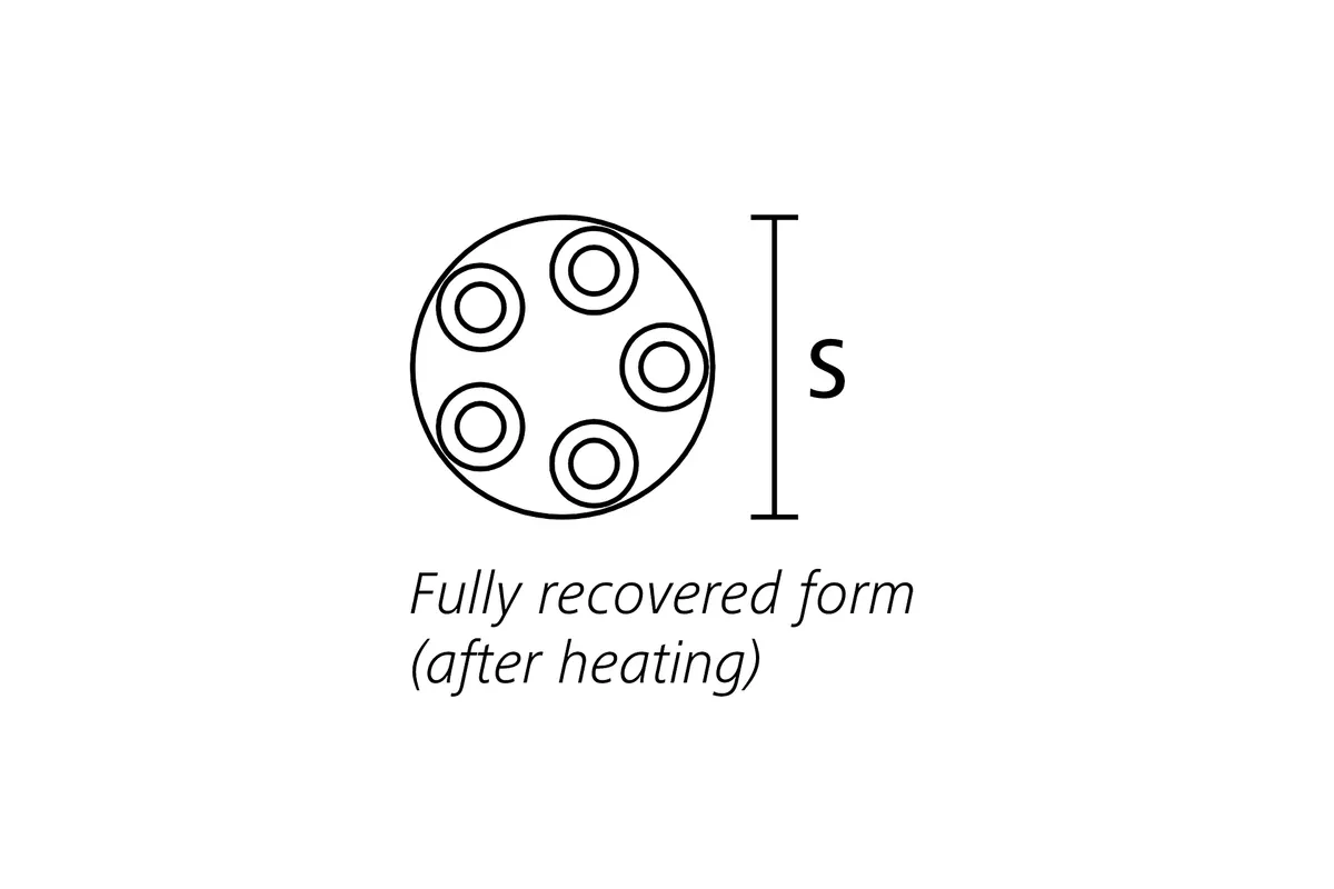 Technical drawing showing the end view of a fully recovered five way heat shrink outlet breakout boot