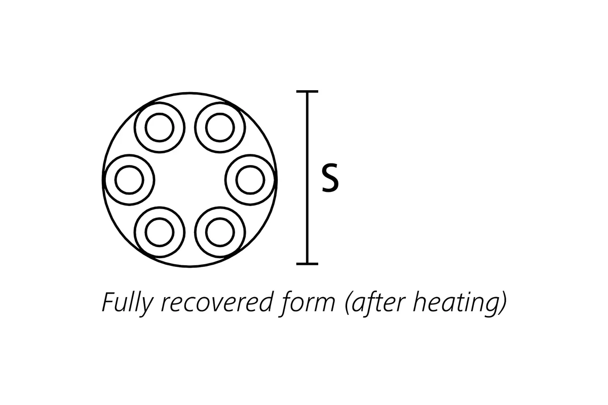Technical drawing showing the end view of a fully recovered six way heat shrink outlet breakout boot