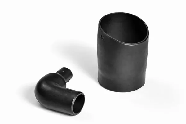 Helashrink 1100 series right angle heat shrink molded shape without rib providing strain relief for connector cables