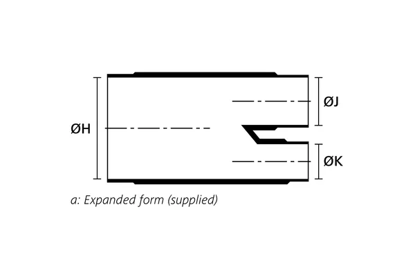 Technical drawing showing the expanded supplied form of an offset T heat shrink molded shape