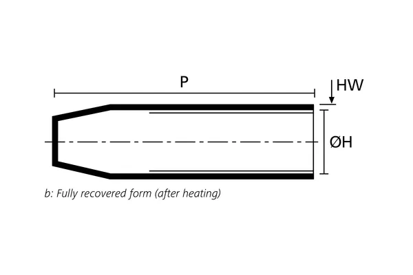 Technical drawing showing the fully recovered heat shrink end cap
