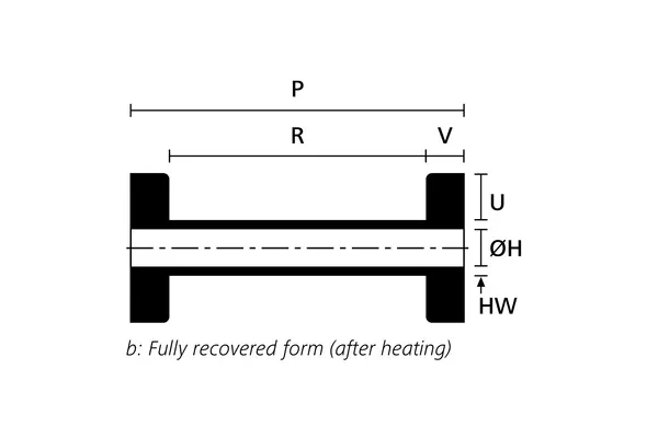 Technical drawing showing the fully recovered form of a heat shrink locating bush