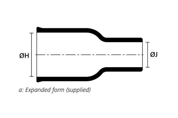 Technical drawing showing the expanded supplied form of 1837-5, a 45° heat shrink angle shape