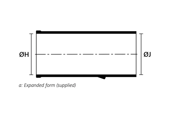 Technical drawing showing the expanded supplied form of a bottle shaped heat shrink molded shape
