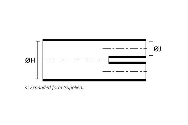 Technical drawing showing the expanded supplied form of a three way heat shrink outlet breakout boot