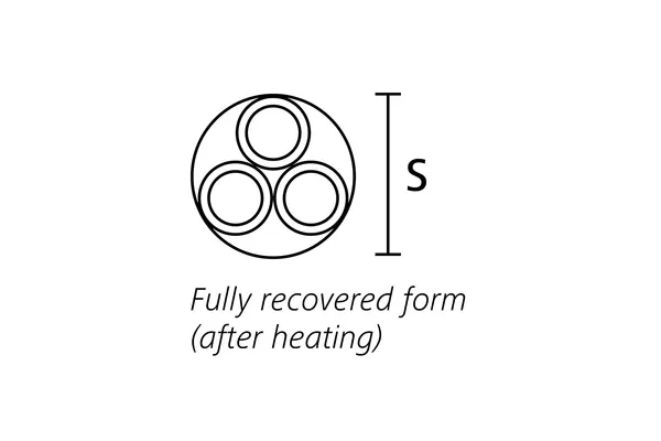 Technical drawing showing the end view of a fully recovered three way heat shrink outlet breakout boot