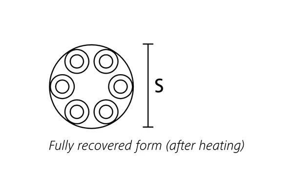 Technical drawing showing the end view of a fully recovered six way heat shrink outlet breakout boot