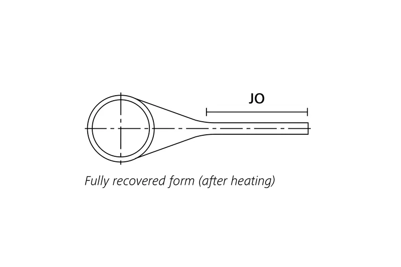Technical drawing showing the end view of a fully recovered low profile right angle heat shrink molded shape