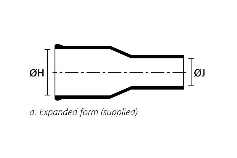 Technical drawing showing the expanded supplied form of a bottle shaped heat shrink molded shape without rib