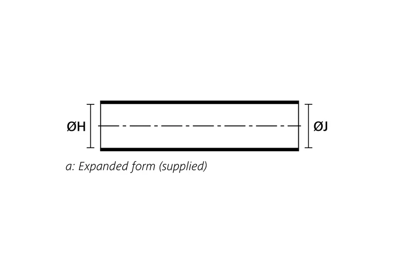 Technical drawing showing the expanded supplied form of a 90° heat shrink elbow shape