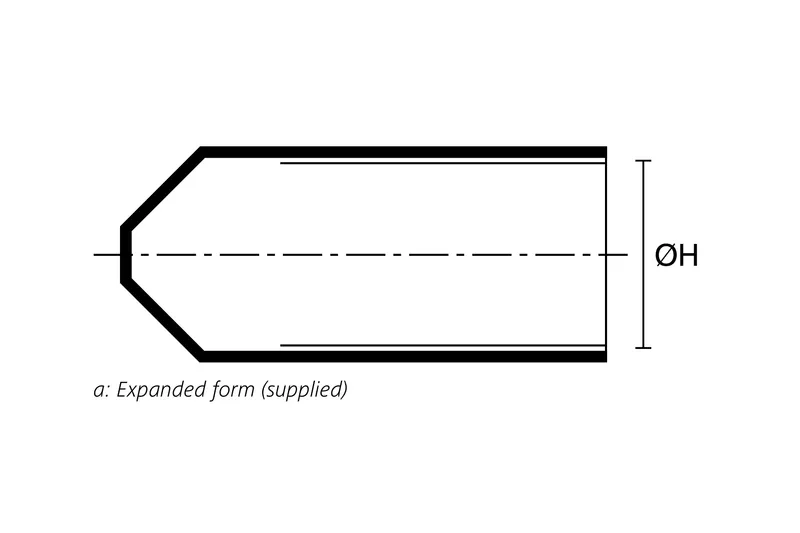 Technical drawing showing the expanded supplied form of a heat shrink end cap