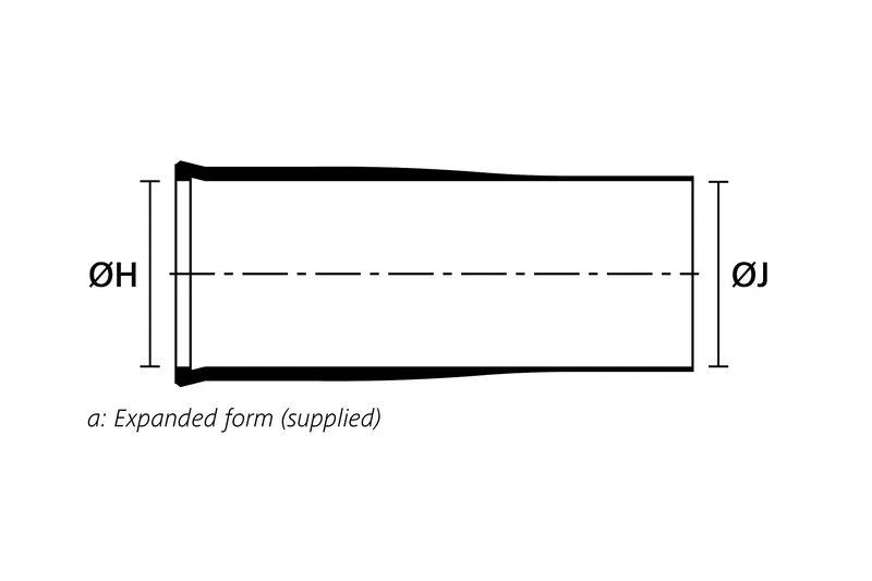 Technical drawing showing the expanded supplied form of a graduated heat shrink strain relief