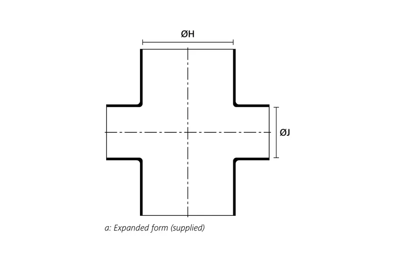 Technical drawing showing the expanded supplied form of a right angle heat shrink cross shape