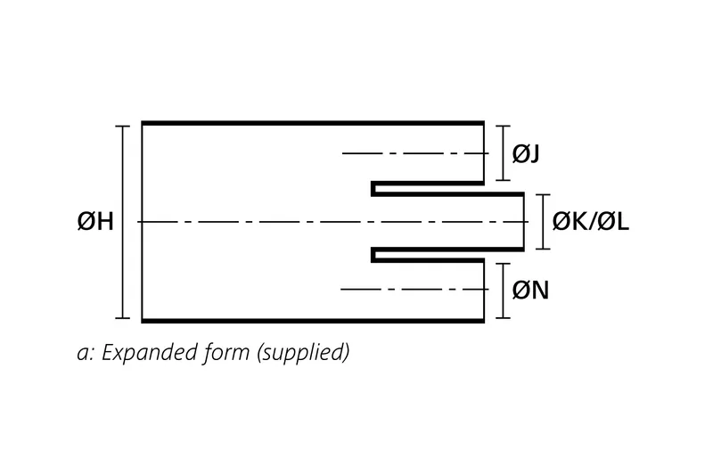 Technical drawing showing the expanded supplied form of a four way heat shrink outlet shape